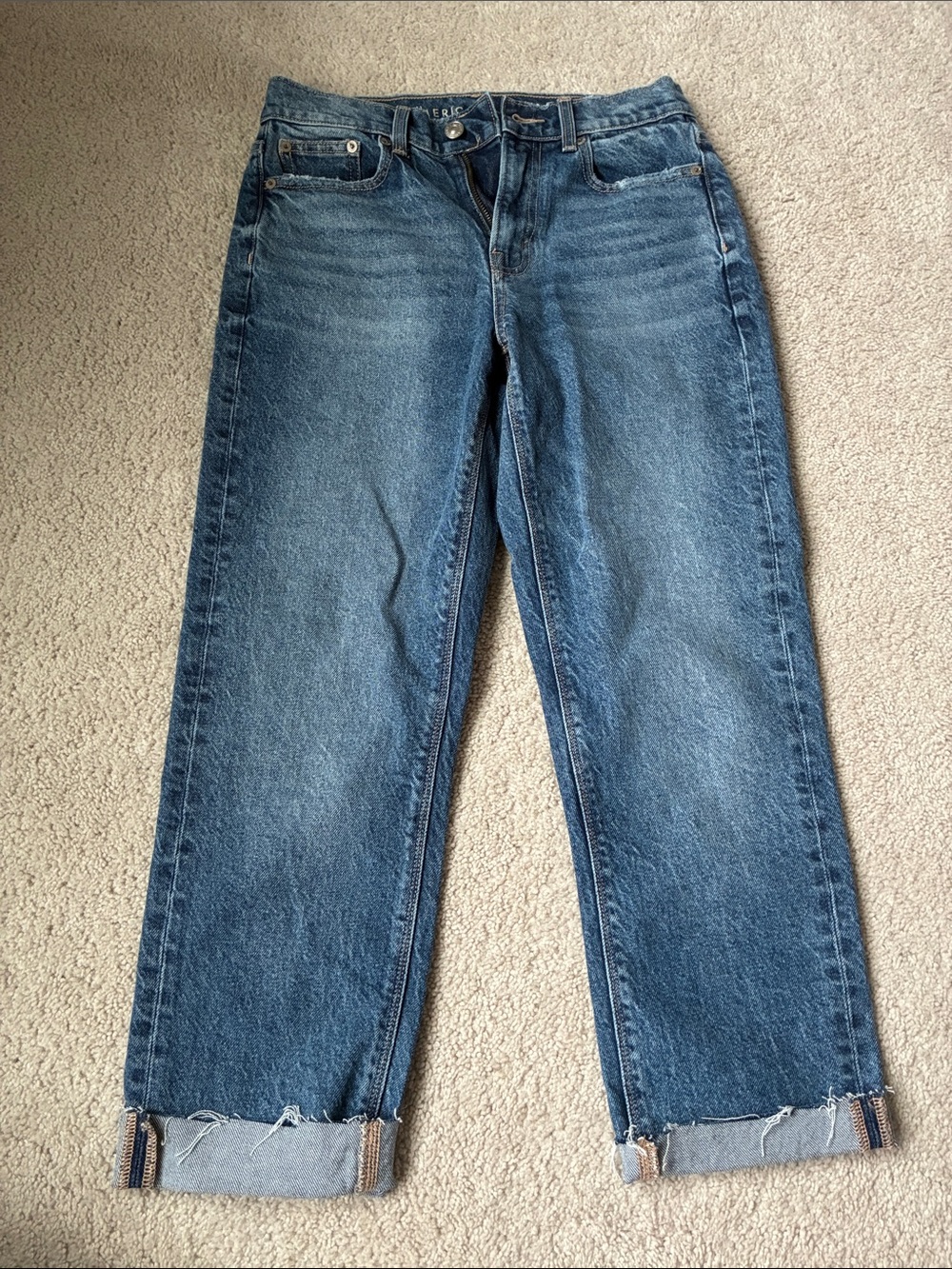 American Eagle size 0 Womens Blue Denim Jeans - Classic Straight Fit cropped